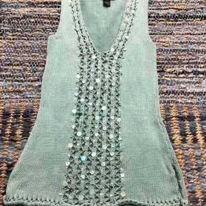 Sea green sequin woven v-neck  top